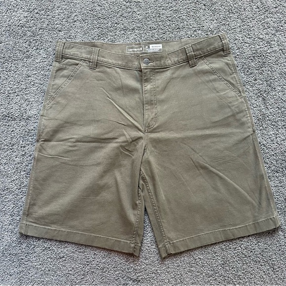 Mens Carhartt Relaxed Fit Rugged Flex Canvas Work Shorts Size 40 Khaki Green - Picture 4 of 10